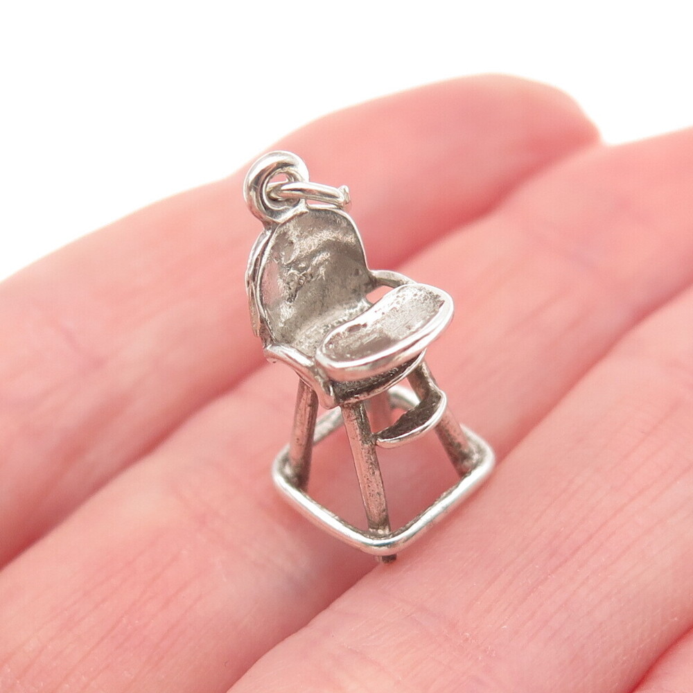 SUNWEST 925 Sterling Silver Vintage Babies High Chair Mini 3D Charm Pendant